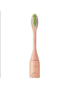 Philips Peach Pink Electric Toothbrush Head with Green and White Bristles